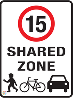 Shared Zone Speed Limit 15 Kph Sign
