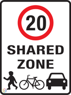 Shared Zone Speed Limit 20 Kph Sign