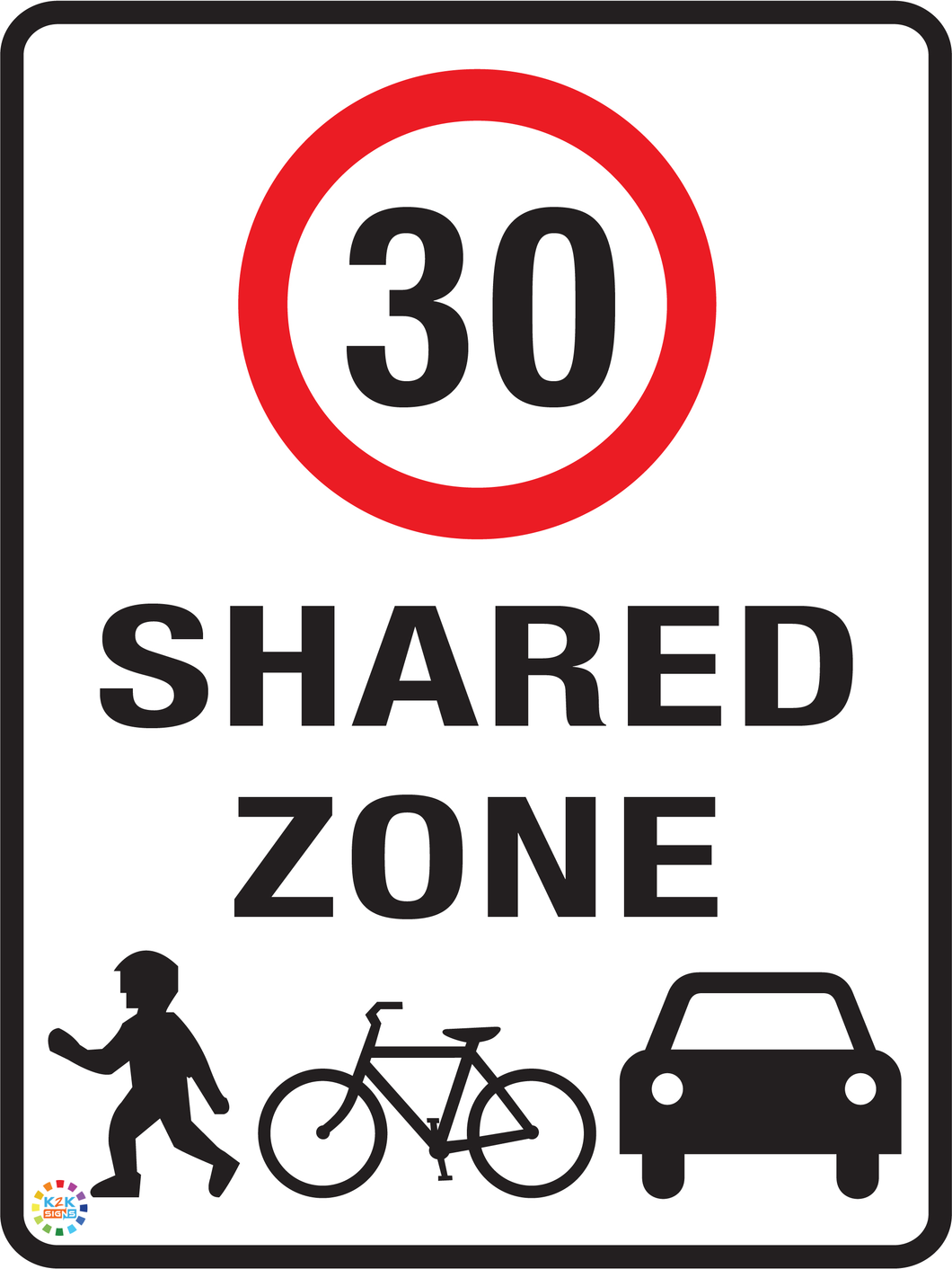 Shared Zone Speed Limit 30 Kph Sign