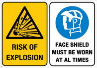 Risk Of Explosion - Face Shield Must Be Worn At Al Times Sign