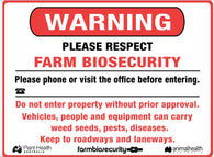 Warning Please Respect<br/> Farm Biosecurity