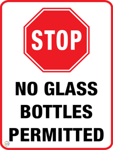 Stop - No Glass Bottles Permitted Sign