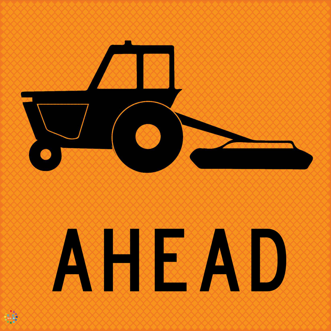 Tractor Grass Mowing Slashing Ahead Sign - Multi Message Temporary Road Traffic Sign